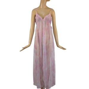 Vintage Lily of‎ France Slidress 70s Pink Floral Lace trim Maxi lingerie gown